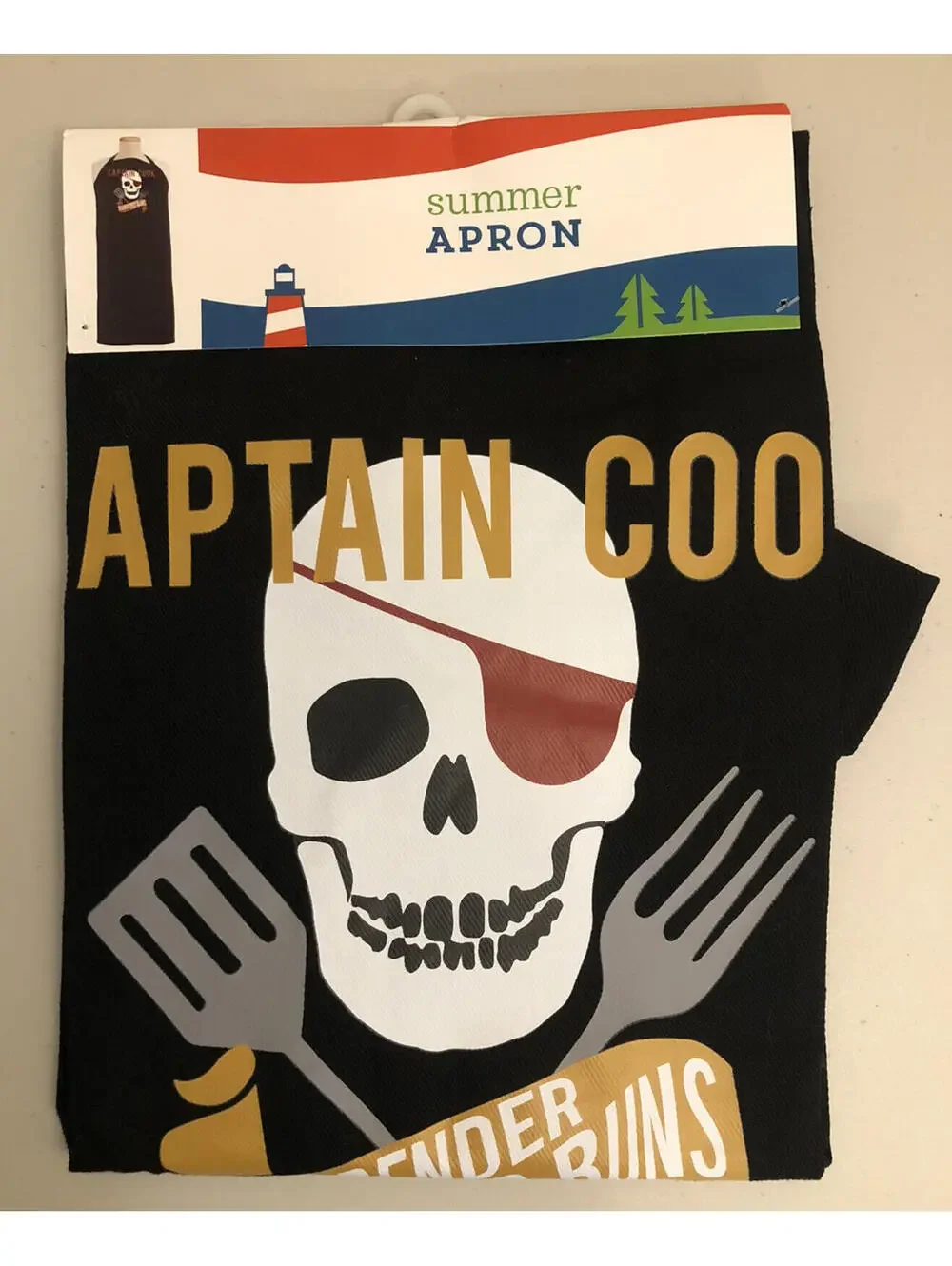Captain Cook New Long Black Apron BBQ Surrender Your Buns  26 X 33